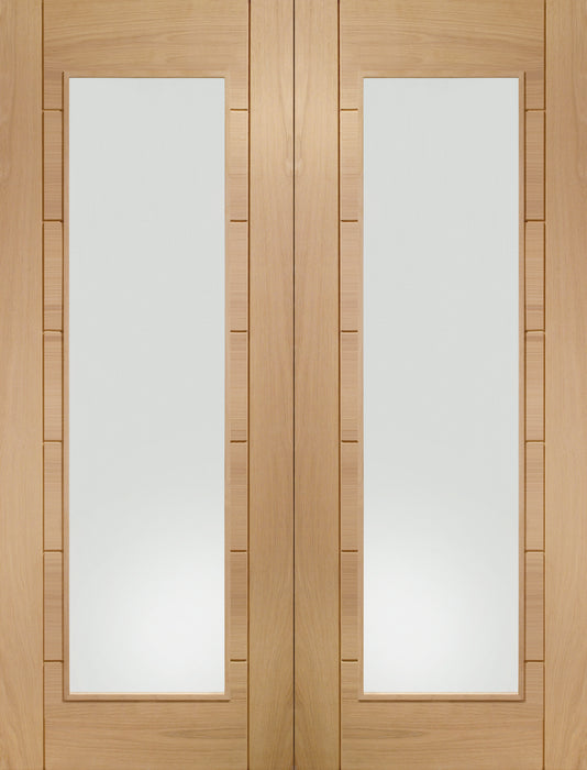 Oak Palermo Rebated Pair Clear Glass Unfinished Internal Door