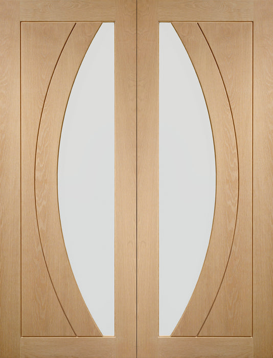 Oak Salerno Pair Clear Flat Glass Unfinished Internal Door