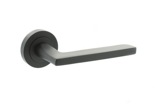 STATUS Alaska Lever Door Handle on Round Rose - Matt Black