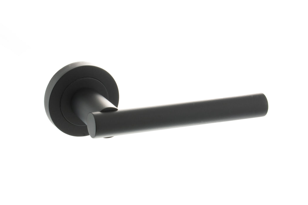 STATUS Nebraska Lever Door Handle on Round Rose - Matt Black