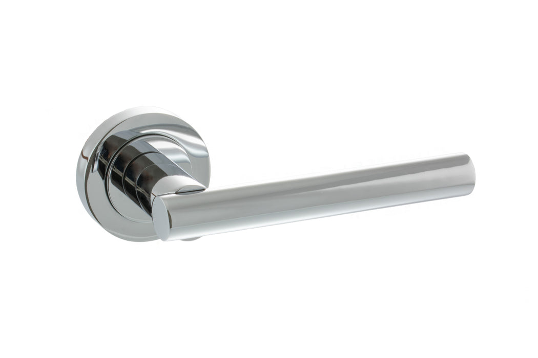 STATUS Nebraska Lever Door Handle on Round Rose - Polished Chrome