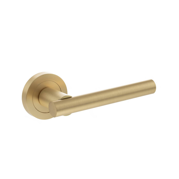 STATUS Nebraska Lever Door Handle on Round Rose - Satin Brass