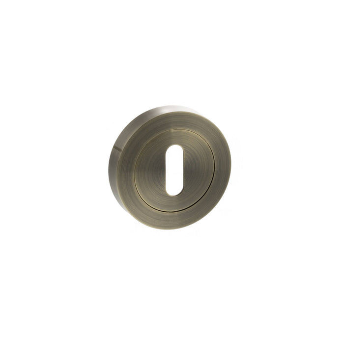 STATUS Key Escutcheons on Round Rose - Antique Brass