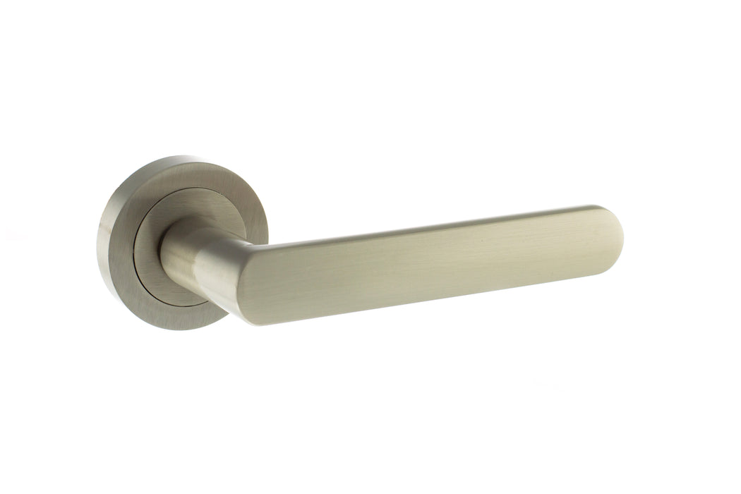 STATUS Michigan Lever Door Handle on Round Rose - Satin Nickel