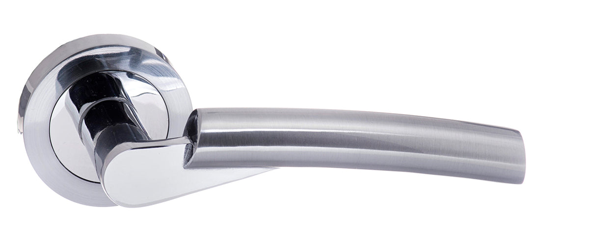 STATUS Florida Lever Door Handle on Round Rose - Satin Chrome/Polished Chrome