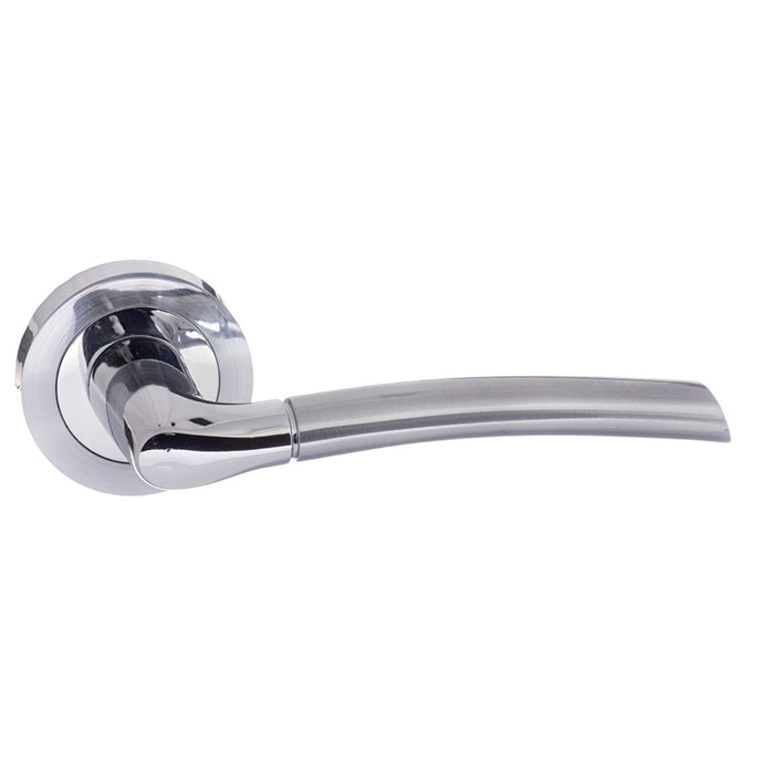 STATUS Indiana Lever Door Handle on Round Rose - Satin Chrome/Polished Chrome