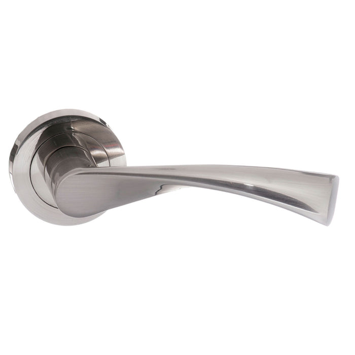 STATUS Colorado Lever Door Handle on Round Rose - Satin Nickel