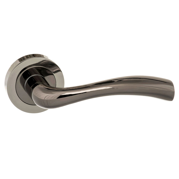 STATUS Texas Lever Door Handle on Round Rose - Black Nickel