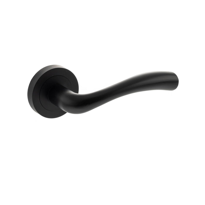 STATUS Texas Lever Door Handle on Round Rose - Matt Black