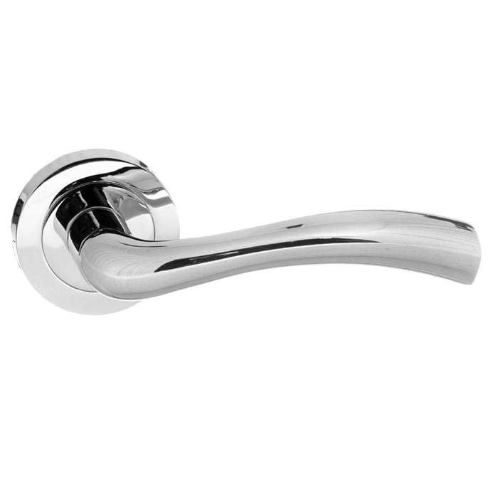 STATUS Texas Lever Door Handle on Round Rose - Polished Chrome