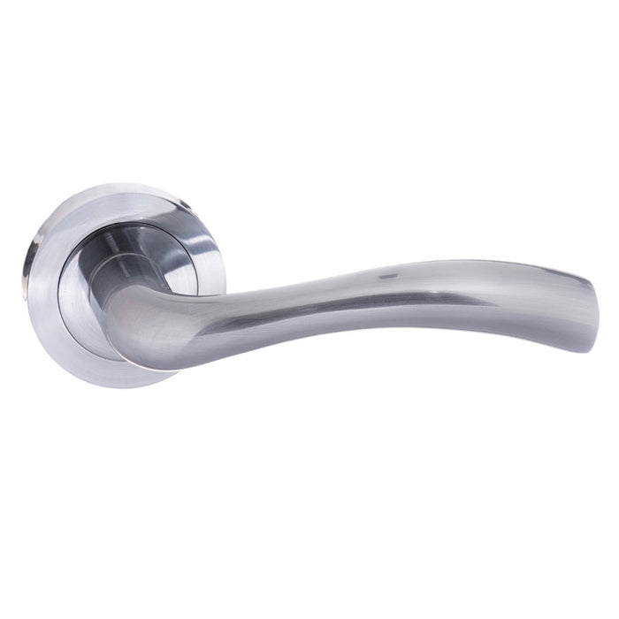 STATUS Texas Lever Door Handle on Round Rose - Satin Chrome