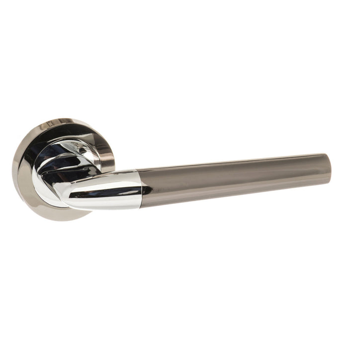 STATUS Tennessee Lever Door Handle on Round Rose - Black Nickel/Polished Chrome