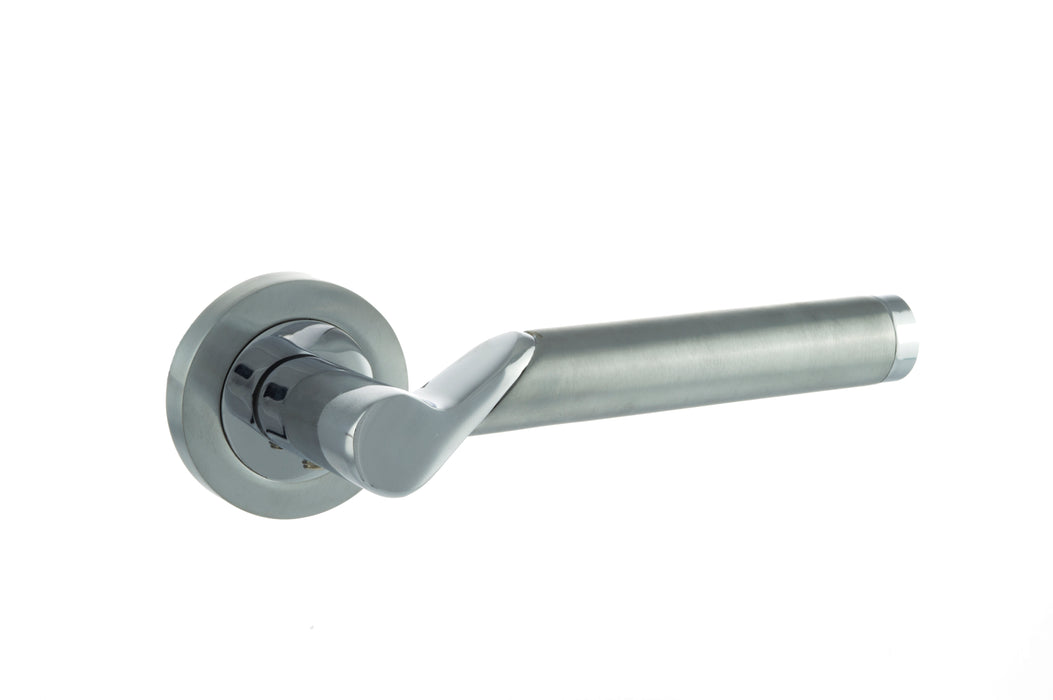 STATUS Hawaii Lever Door Handle on Round Rose - Satin Chrome/Polished Chrome