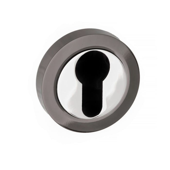 STATUS Euro Escutcheons on Round Rose - Black Nickel/Polished Chrome