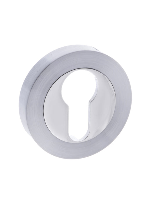 STATUS Euro Escutcheons on Round Rose - Satin Chrome/Polished Chrome