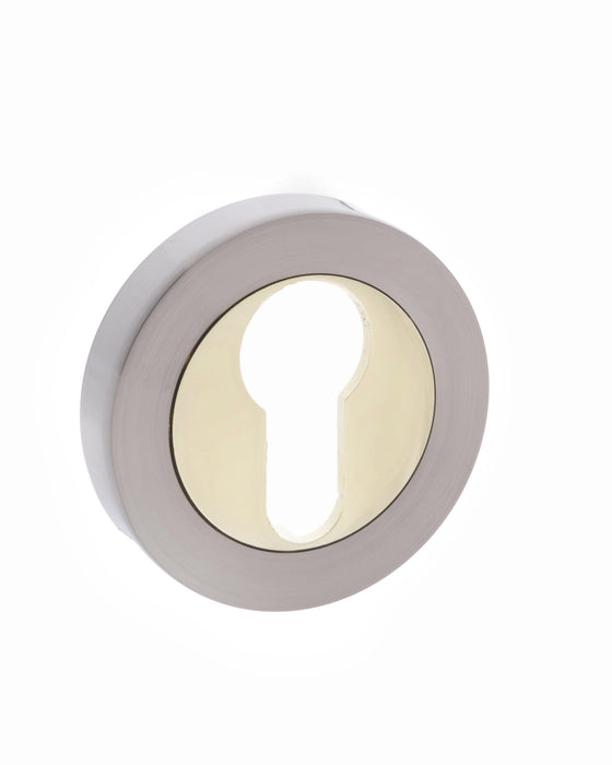 STATUS Euro Escutcheons on Round Rose - Satin Nickel/Polished Brass