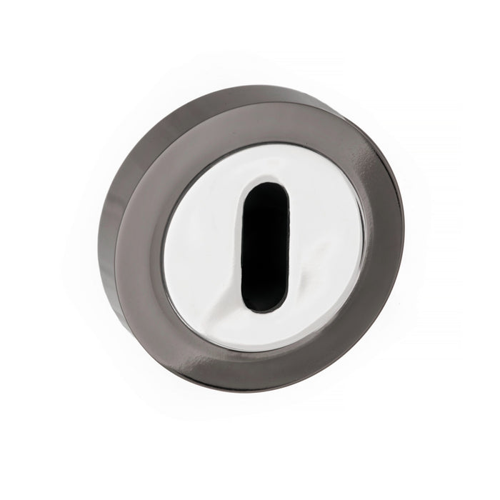 STATUS Key Escutcheons on Round Rose - Black Nickel/Polished Chrome