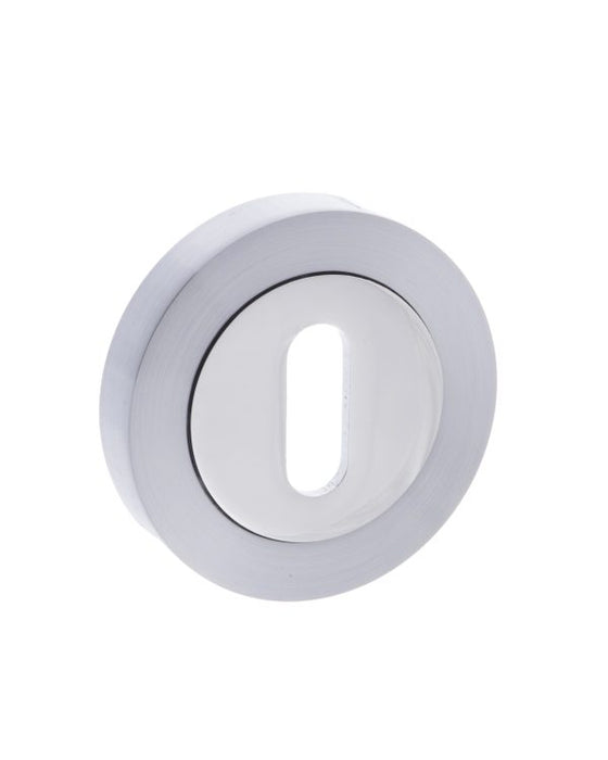 Mediterranean Key Escutcheons on Round Rose - Satin Chrome/Polished Chrome