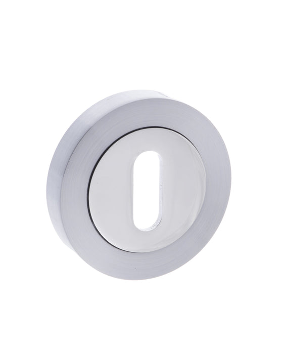 STATUS Key Escutcheons on Round Rose - Satin Chrome/Polished Chrome