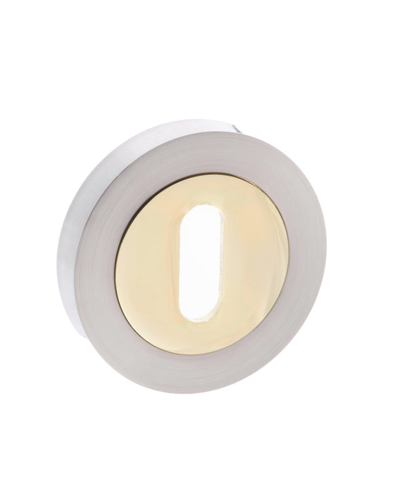 STATUS Key Escutcheons on Round Rose - Satin Nickel/Polished Brass