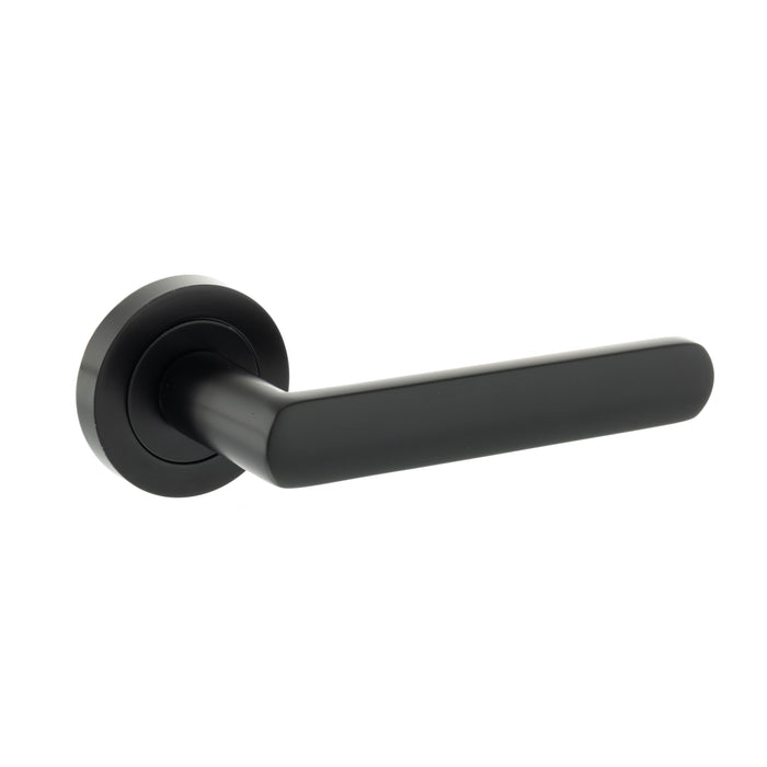 STATUS Carolina Lever Door Handle on Round Rose - Matt Black