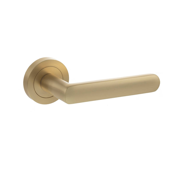 STATUS Carolina Lever Door Handle on Round Rose - Satin Brass