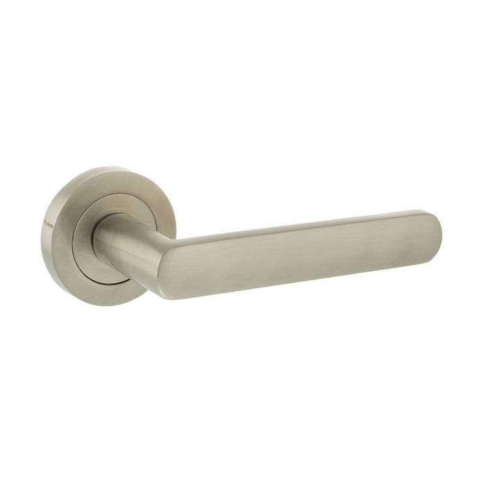 STATUS Carolina Lever Door Handle on Round Rose - Satin Nickel