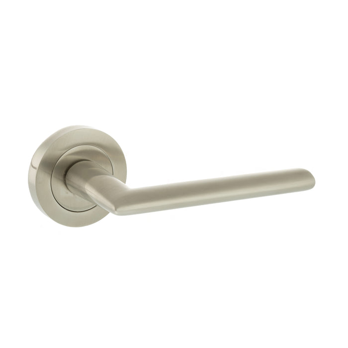 STATUS Alabama Lever Door Handle on Round Rose - Satin Nickel