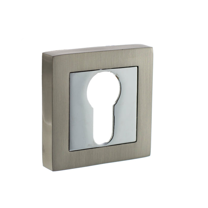 STATUS Euro Escutcheons on S4 Square Rose - Satin Nickel/Polished Chrome