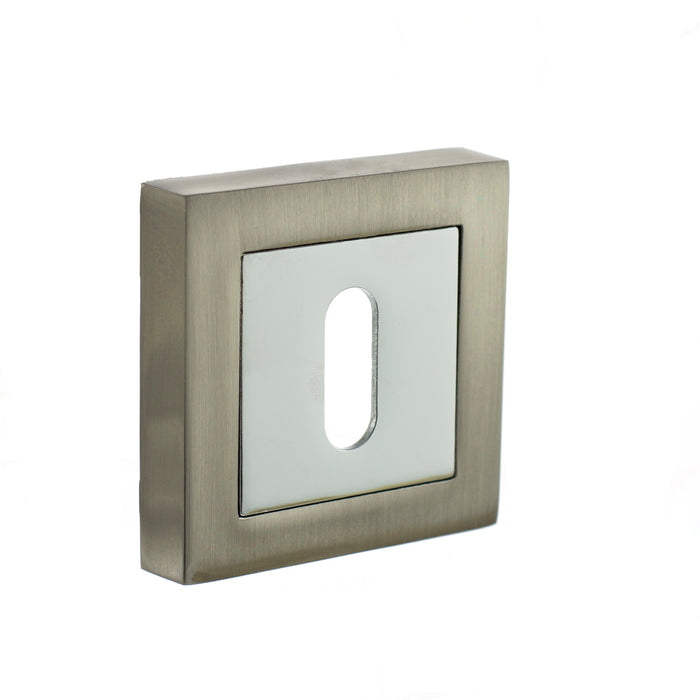 STATUS Key Escutcheons on S4 Square Rose - Satin Nickel/Polished Chrome