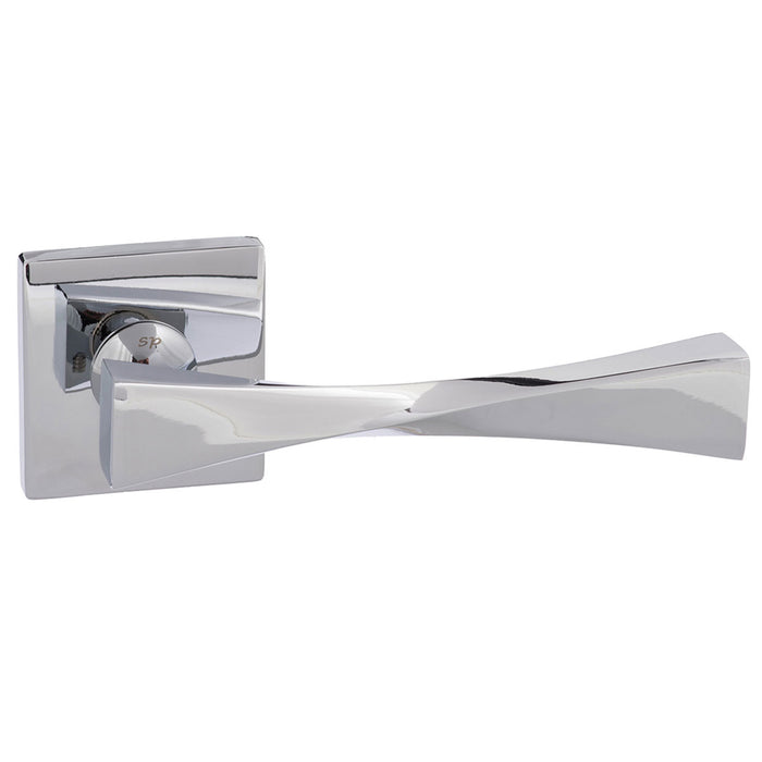 Senza Pari Guido Lever Door Handle on Flush Square Rose - Polished Chrome