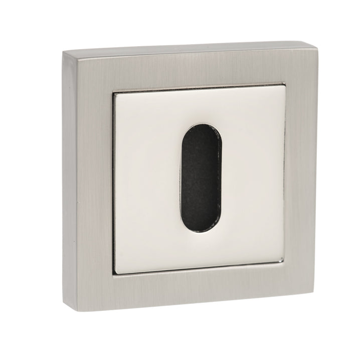 Senza Pari Key Escutcheons on Square Rose - Satin Nickel/Polished Nickel