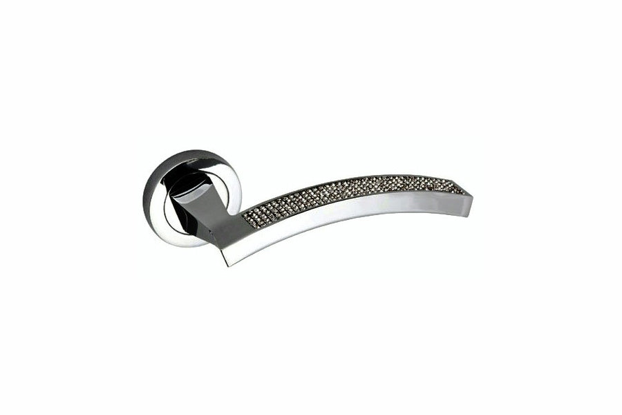 Senza Pari Crystal Lever Door Handle on Round Rose - Polished Chrome