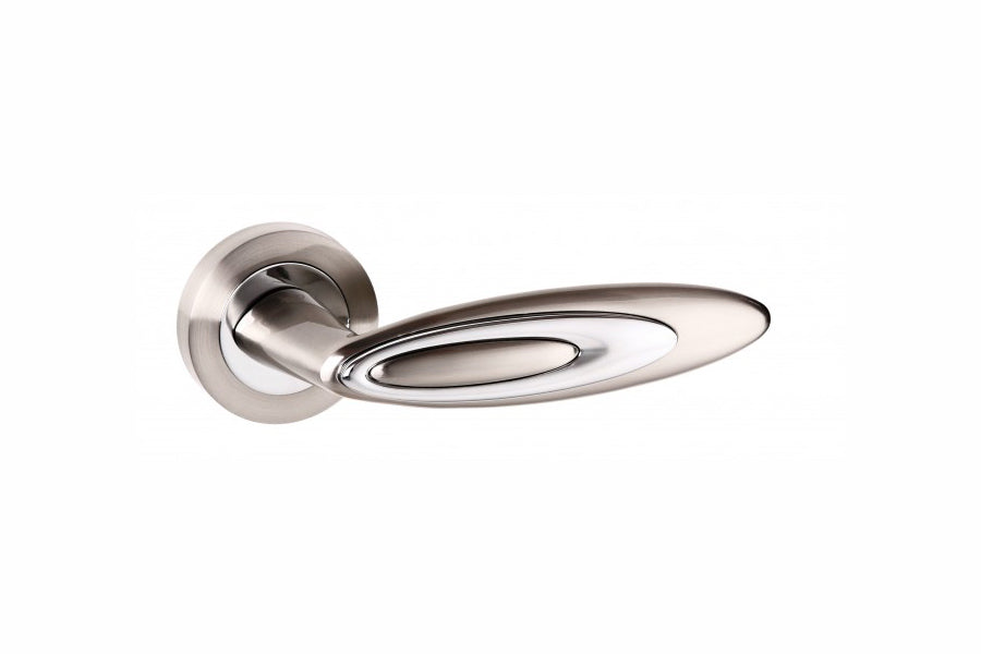 Senza Pari Elisse Lever Door Handle on Round Rose - Satin Nickel/Polished Chrome