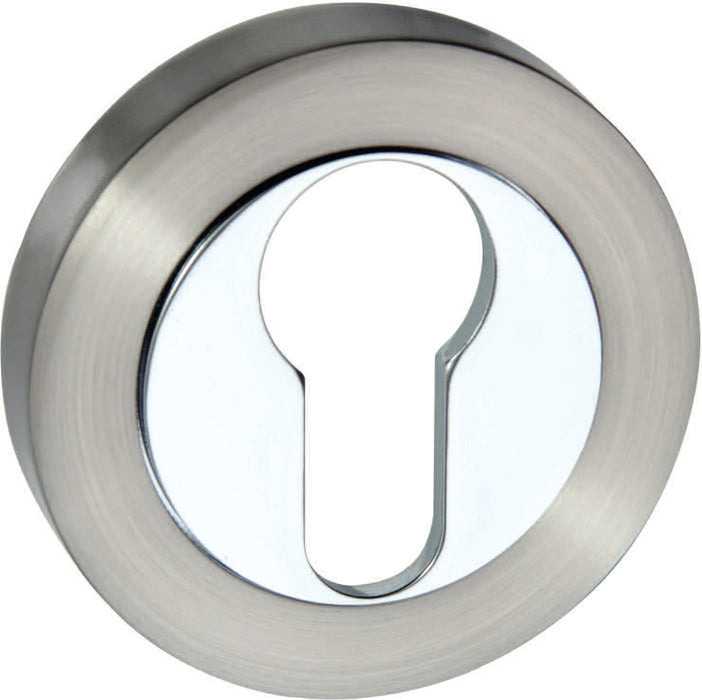 Senza Pari Euro Escutcheons on Round Rose - Satin Nickel/Polished Chrome