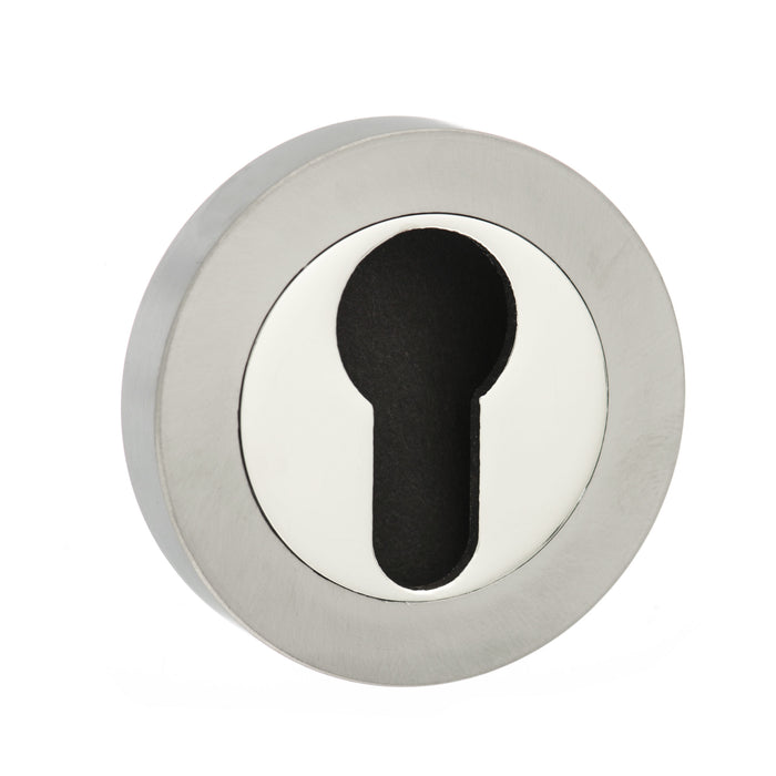 Senza Pari Euro Escutcheons on Round Rose - Satin Nickel/Nickel Plate