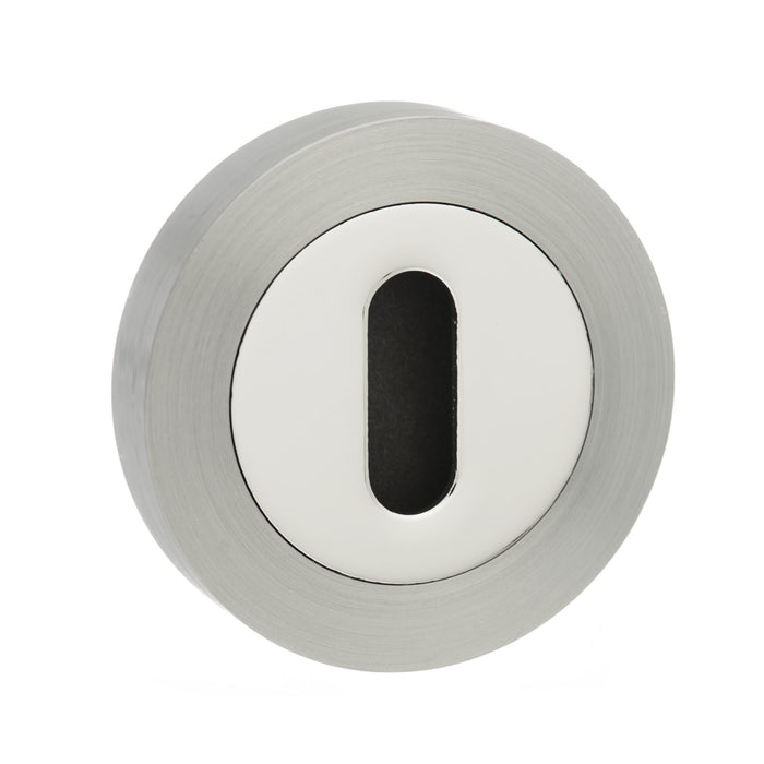 Senza Pari Key Escutcheons on Round Rose - Satin Nickel/Chome Plate