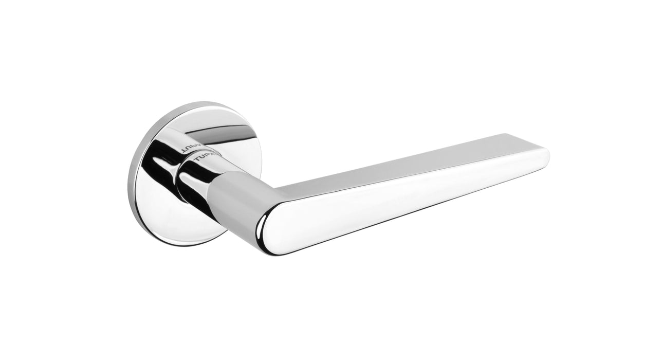 Tupai Rapido 5S Line Torrao Lever Door Handle on 5mm Slimline Round Rose - Bright Polished Chrome