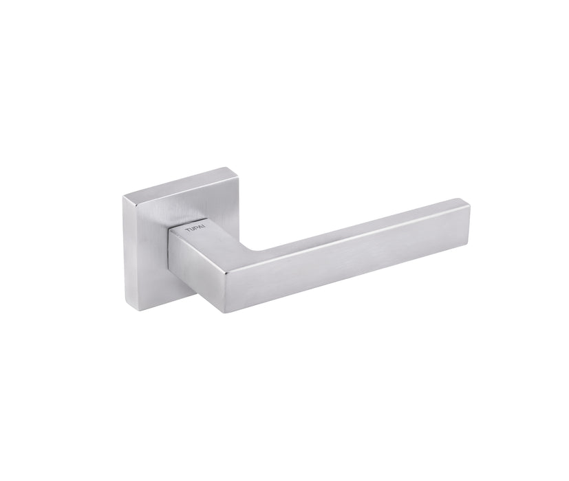 Tupai Rapido QuadraLine Rillo Lever Door Handle on Square Rose - Satin Chrome