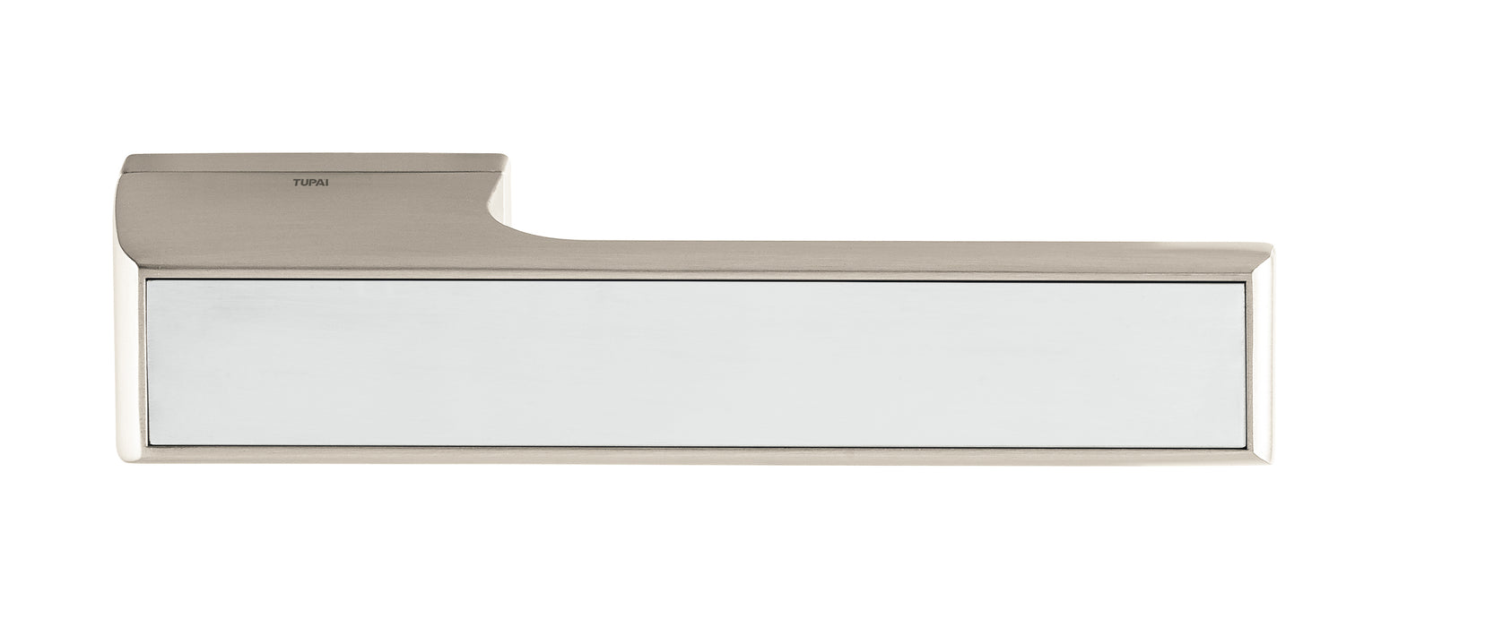 Tupai Rapido VersaLine Tobar Lever Door Handle on Long Rose - Polished Stainless Steel Decorative Plate - Pearl Nickel