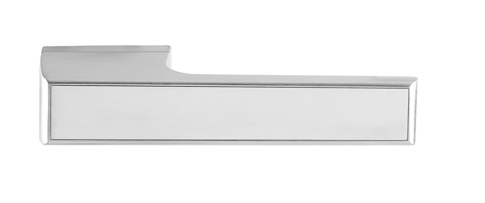 Tupai Rapido VersaLine Tobar Lever Door Handle on Long Rose - Polished Stainless Steel Decorative Plate - Satin Chrome