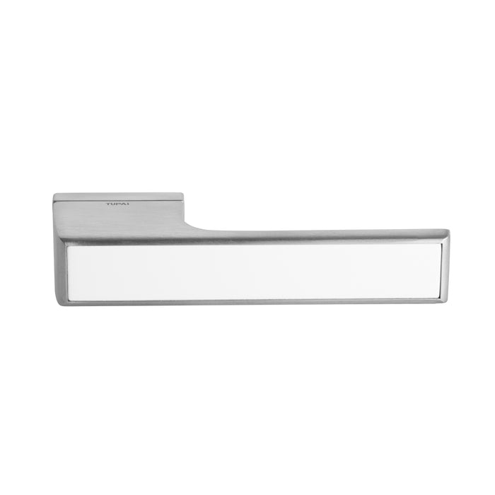 Tupai Rapido VersaLine Tobar Lever Door Handle on Long Rose - White Decorative Plate - Satin Chrome