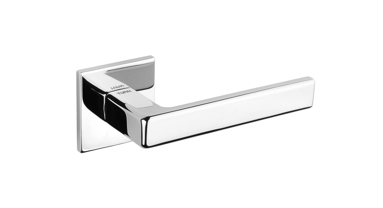 Tupai Rapido 5S Line Portel Lever Door Handle on 5mm Slimline Square Rose - Bright Polished Chrome