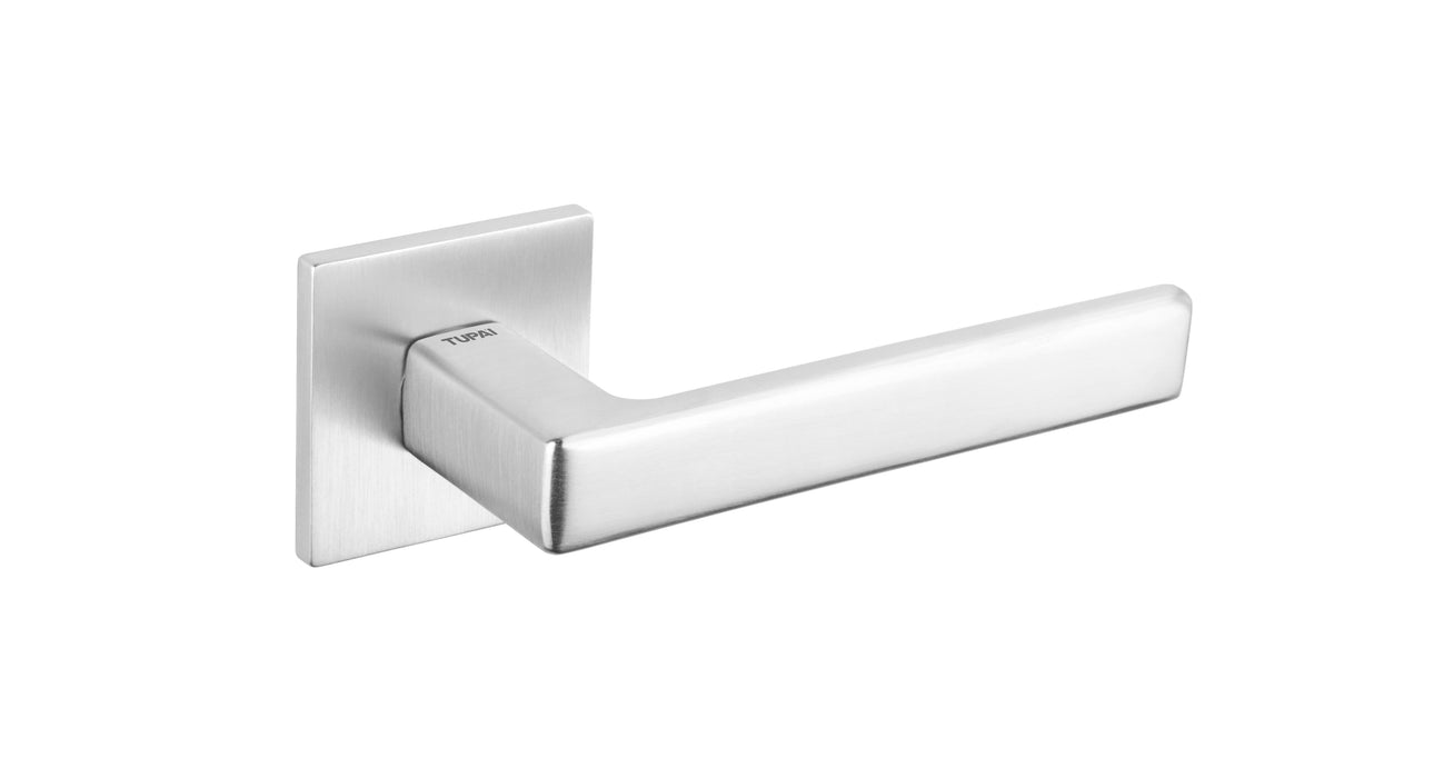 Tupai Rapido 5S Line Portel Lever Door Handle on 5mm Slimline Square Rose - Satin Chrome