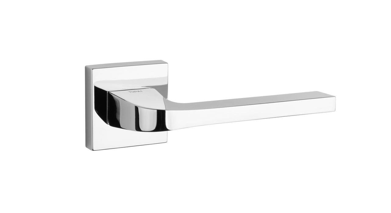 Tupai Rapido CurvaLine Valbona Lever Door Handle on Square Rose - Bright Polished Chrome