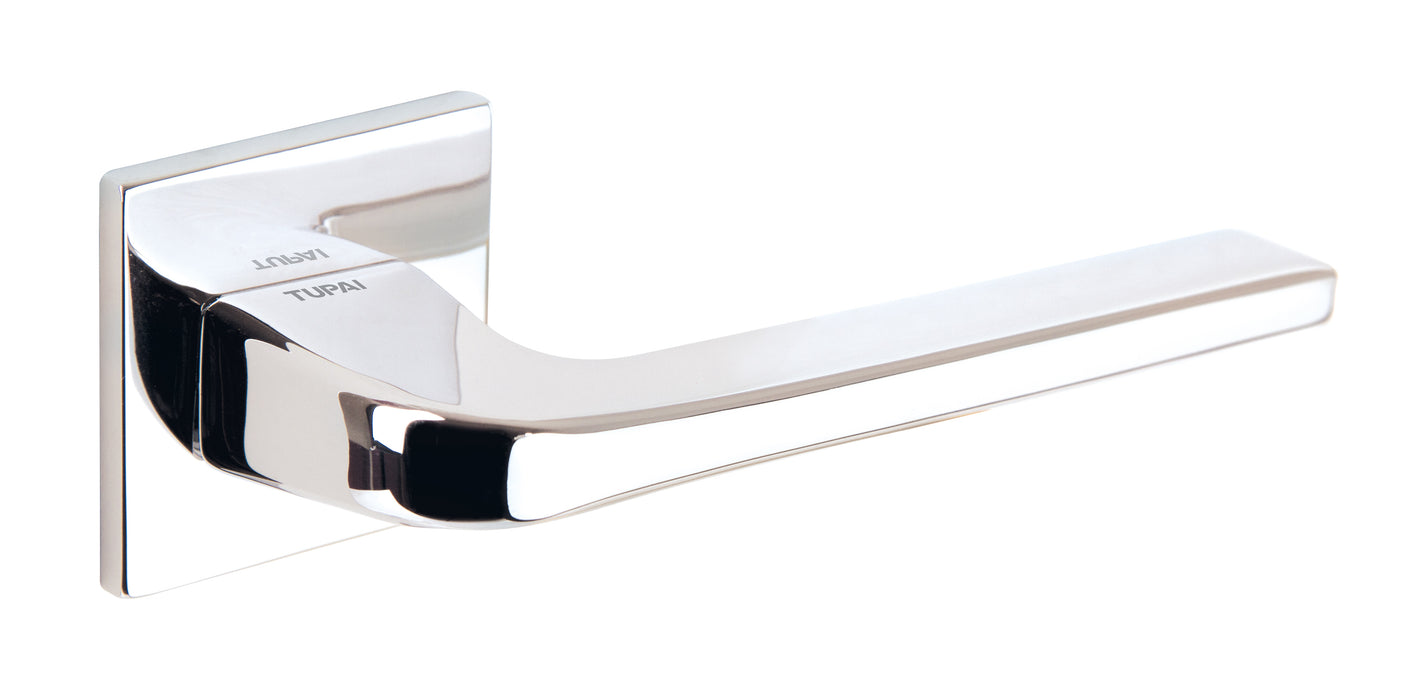 Tupai Rapido 5S Line Canha Lever Door Handle on 5mm Slimline Square Rose - Bright Polished Chrome