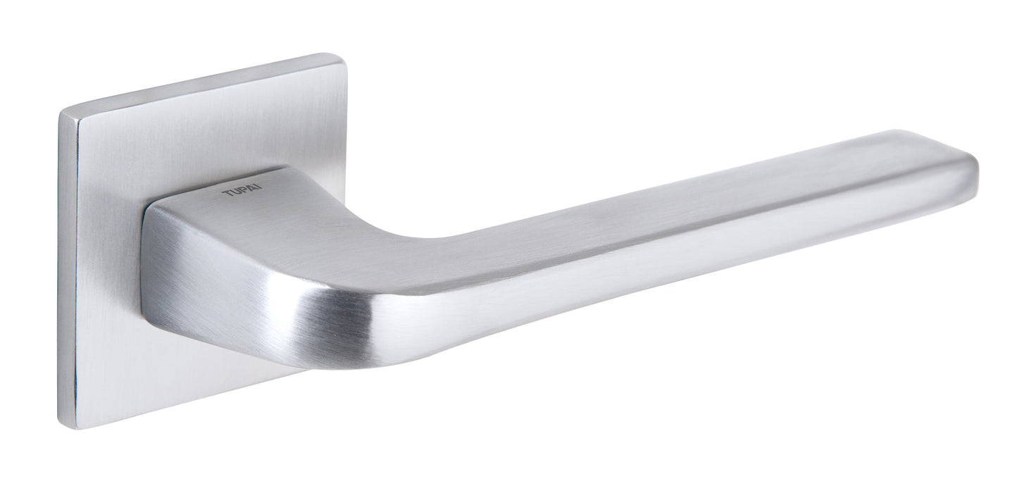 Tupai Rapido 5S Line Canha Lever Door Handle on 5mm Slimline Square Rose - Satin Chrome