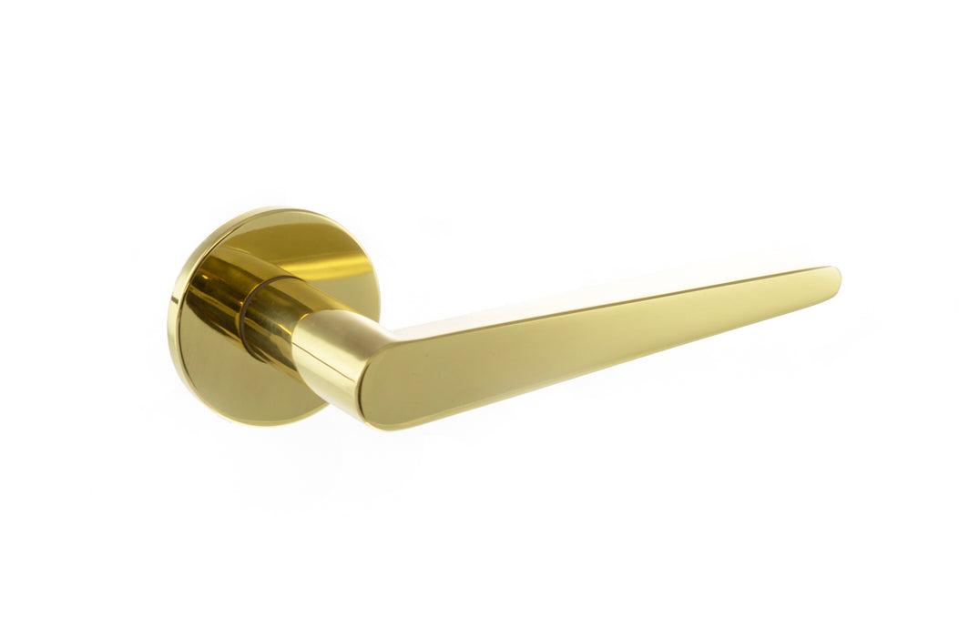 Tupai Exclusivo 5S Line Torrao Lever Door Handle on 5mm Slimline Round Rose - Raw Brass