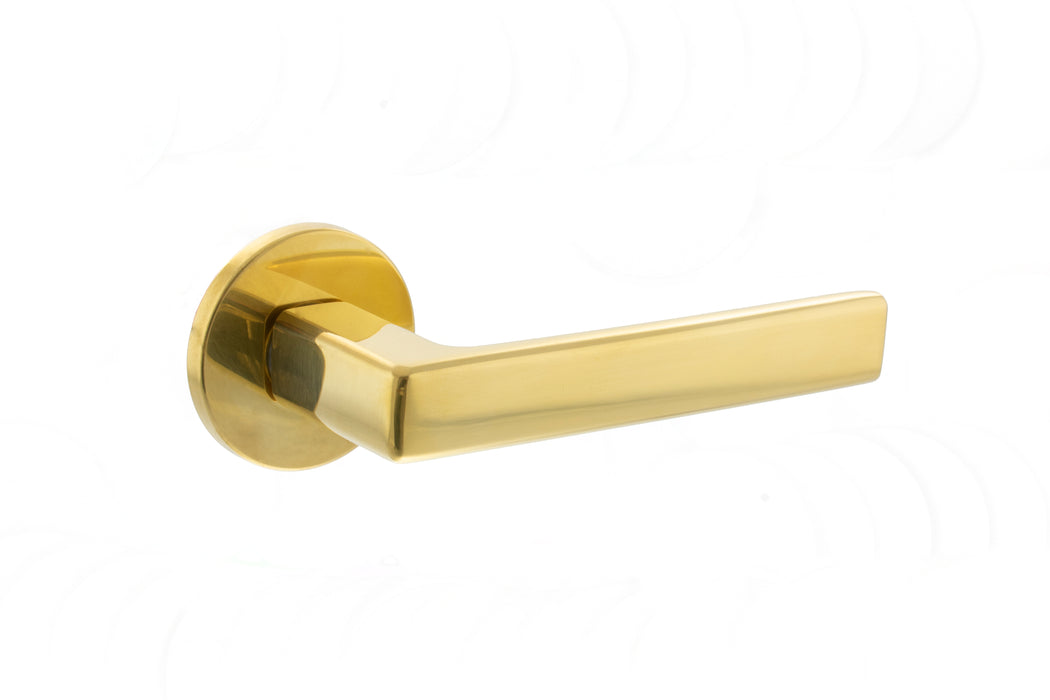 Tupai Exclusivo 5S Line Portel Lever Door Handle on 5mm Slimline Round Rose - Raw Brass