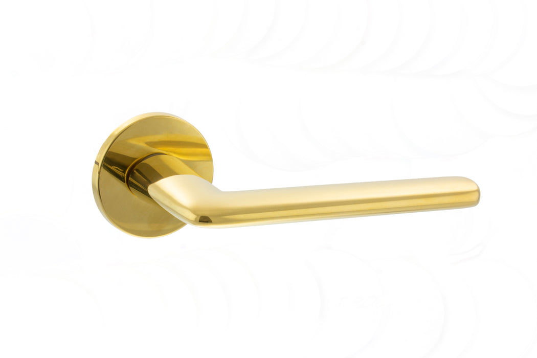 Tupai Exclusivo 5S Line Tavira Lever Door Handle on 5mm Slimline Round Rose - Raw Brass